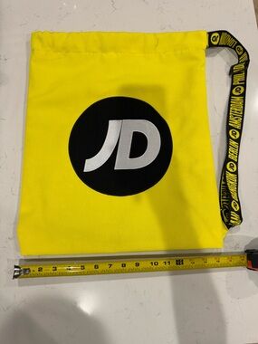 JD Sports Yellow Drawstring Backpack Gym Sack Cinch Bag Black Logo
